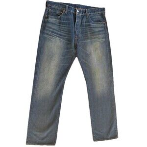 Levi’s 501 Button Fly Jeans 36x32 Dark Indigo Whiskered Fade Heritage Workwear